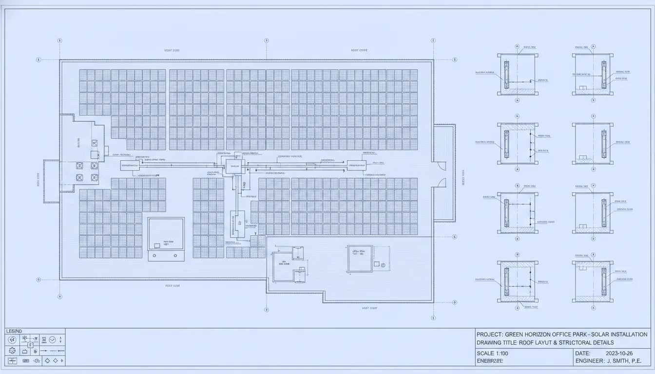 Detailed structural engineering plans and blueprints for a commercial solar power installation in Florida
