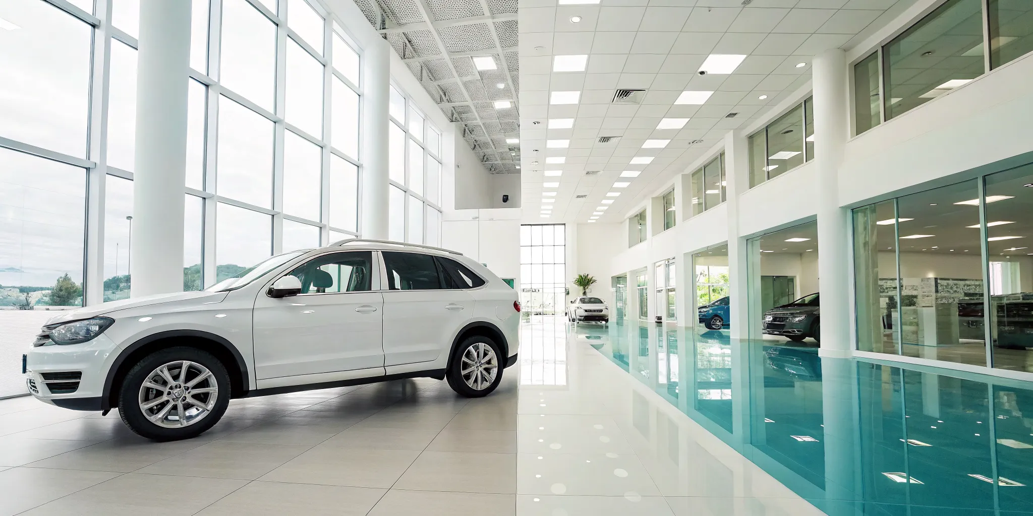 A car dealership showroom, one of the best places to buy used cars.