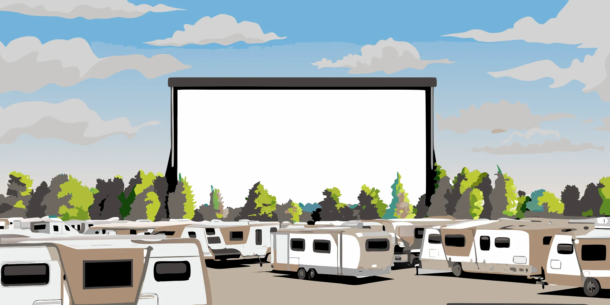 Campground advertising display near RV travelers