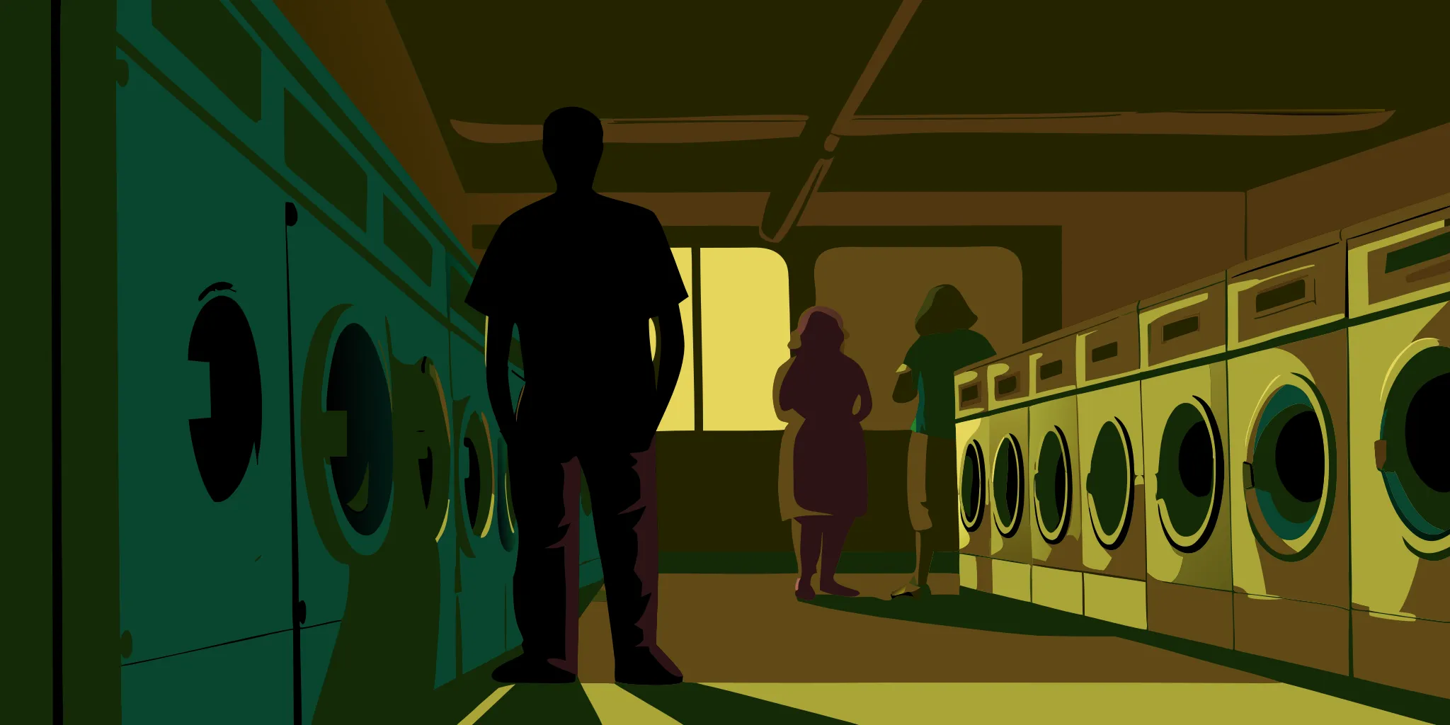 Laundromat advertising placements in a modern neighborhood laundry