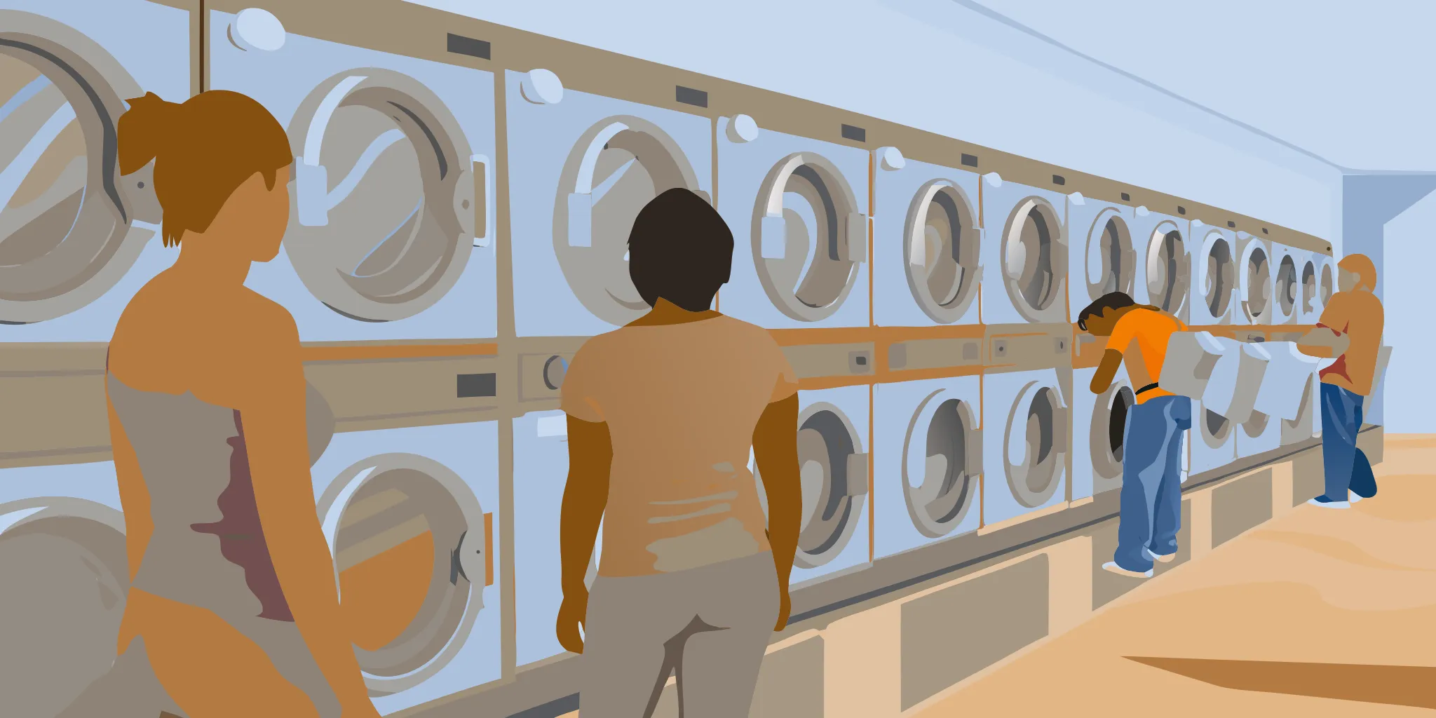 Illustrated view of laundromat advertising formats in a local laundry
