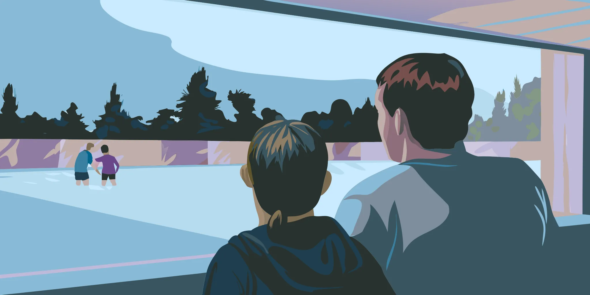 Family viewing area with recreation center advertising placement