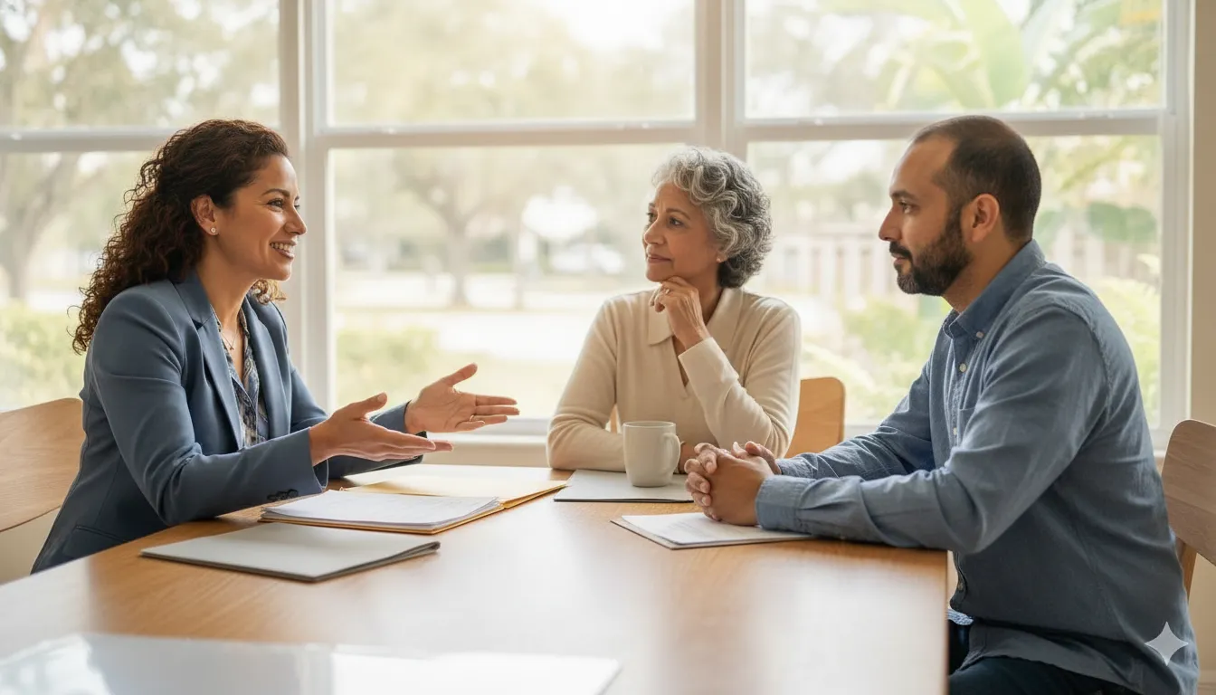 Florida advisor explaining life insurance coverage factors to a couple