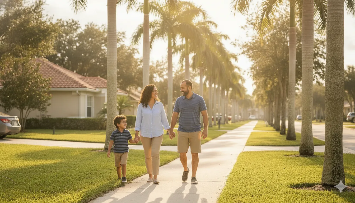 Florida family discussing long-term life insurance protection outdoors