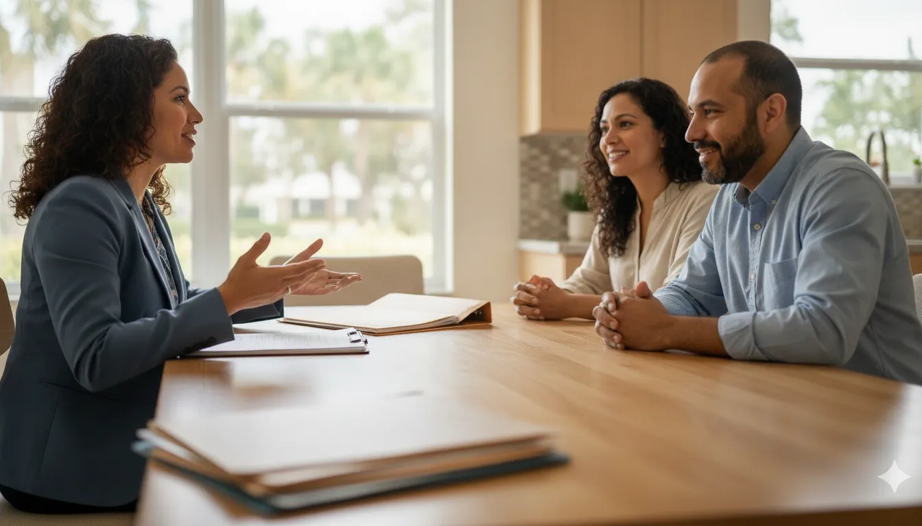 Florida family reviewing mortgage and life insurance protection with an advisor