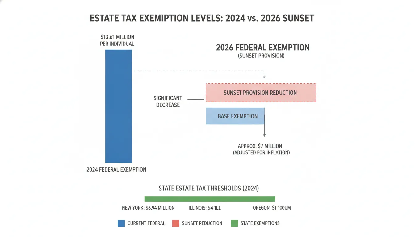 Chart comparing federal estate tax exemption levels before and after the TCJA sunset in 2026 for business owners