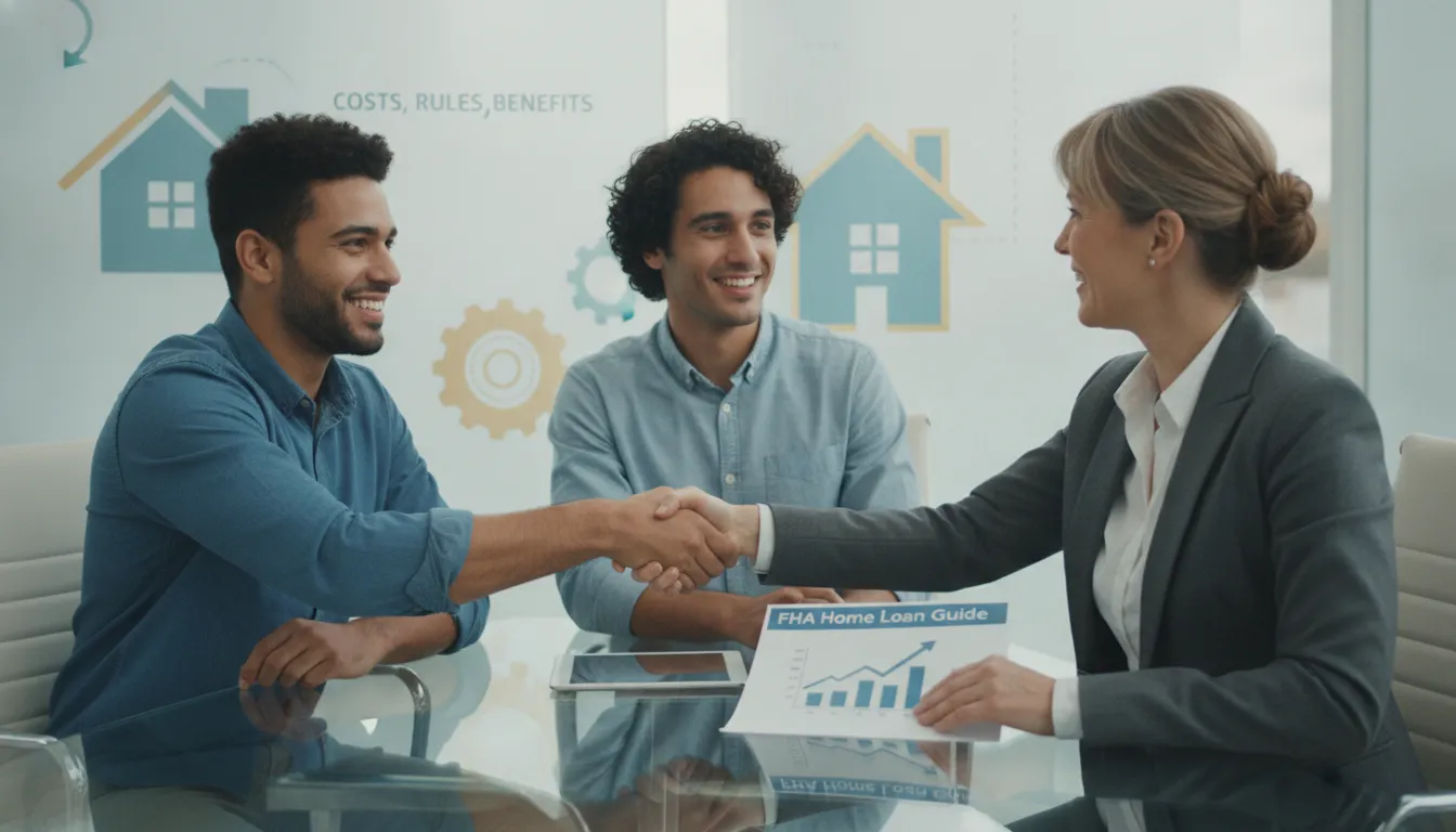 Two men discussing an FHA home loan with a loan officer.