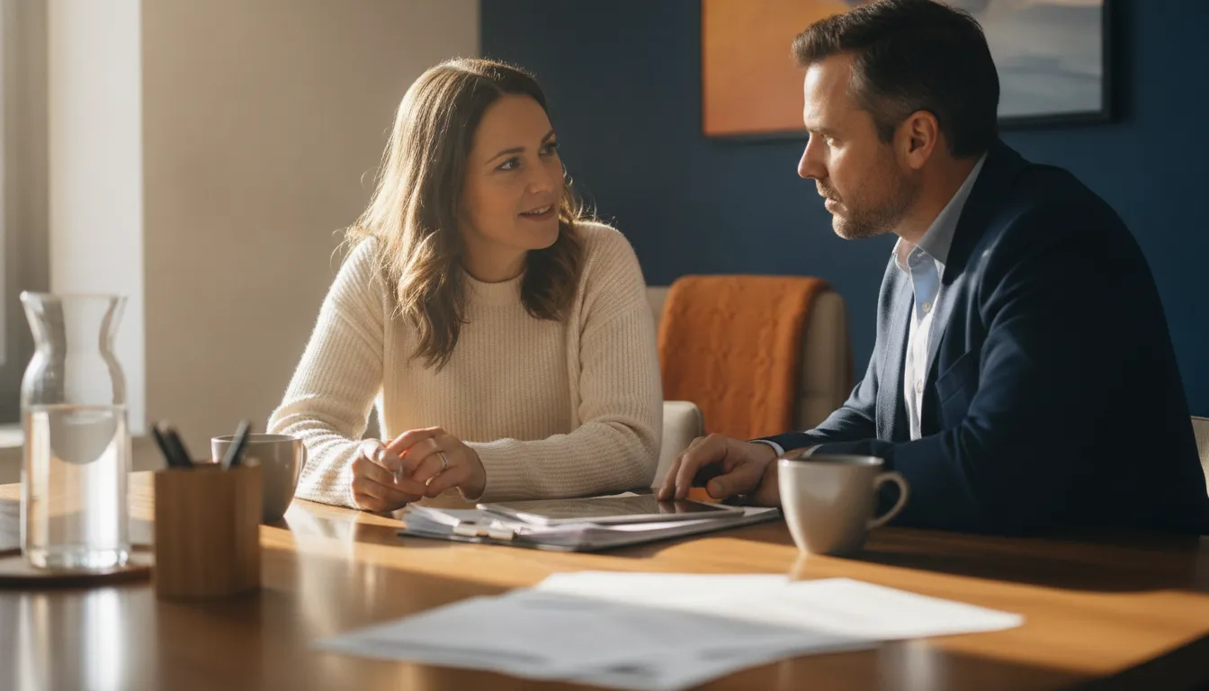 Business owner reviewing a financing agreement with a specialist