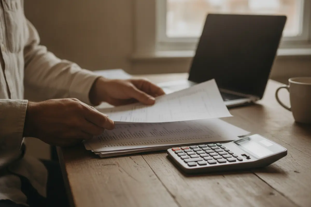 Business owner organizing financial documents for a lender review