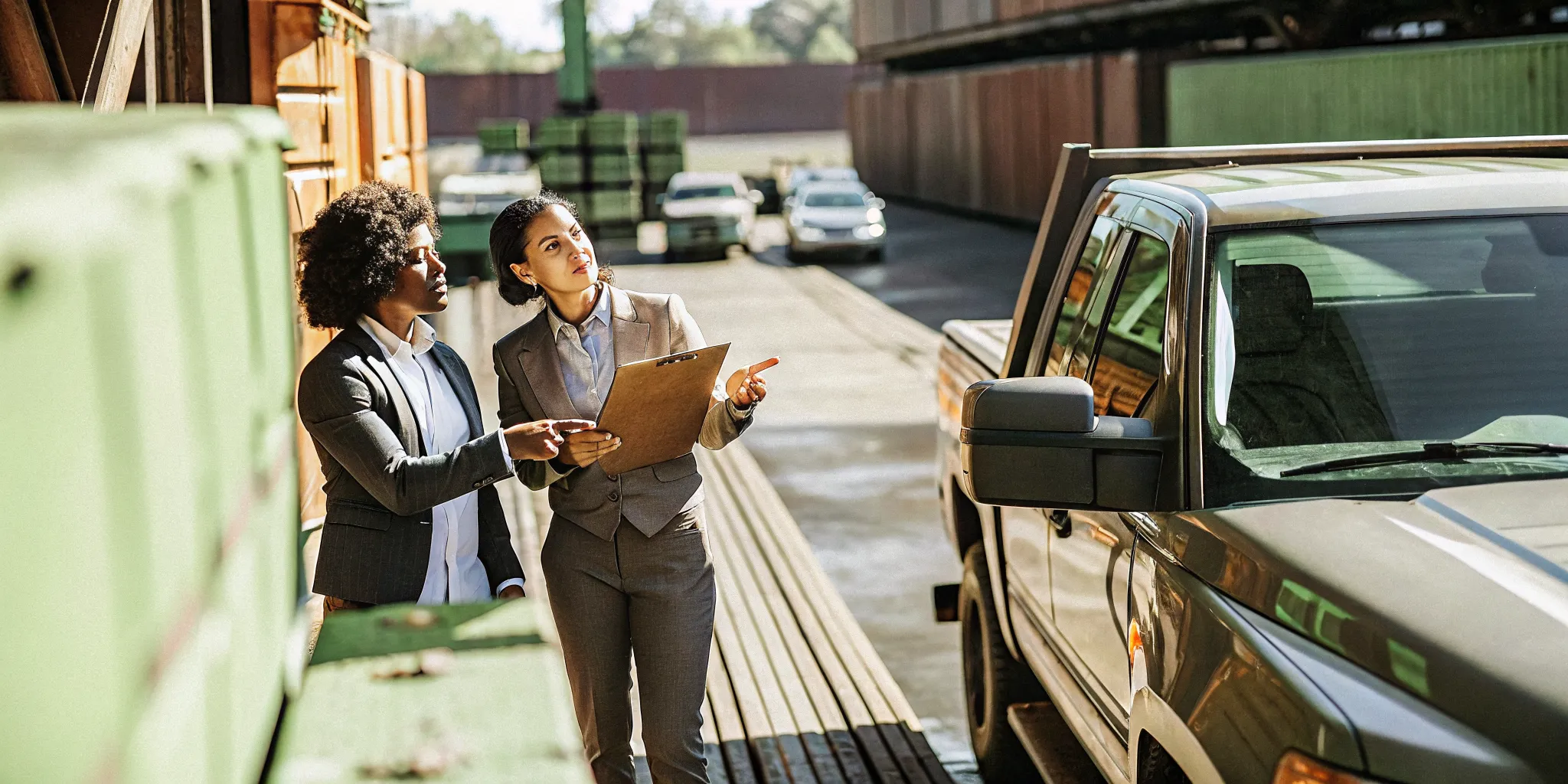 Transportation business owner evaluating a work truck for equipment financing
