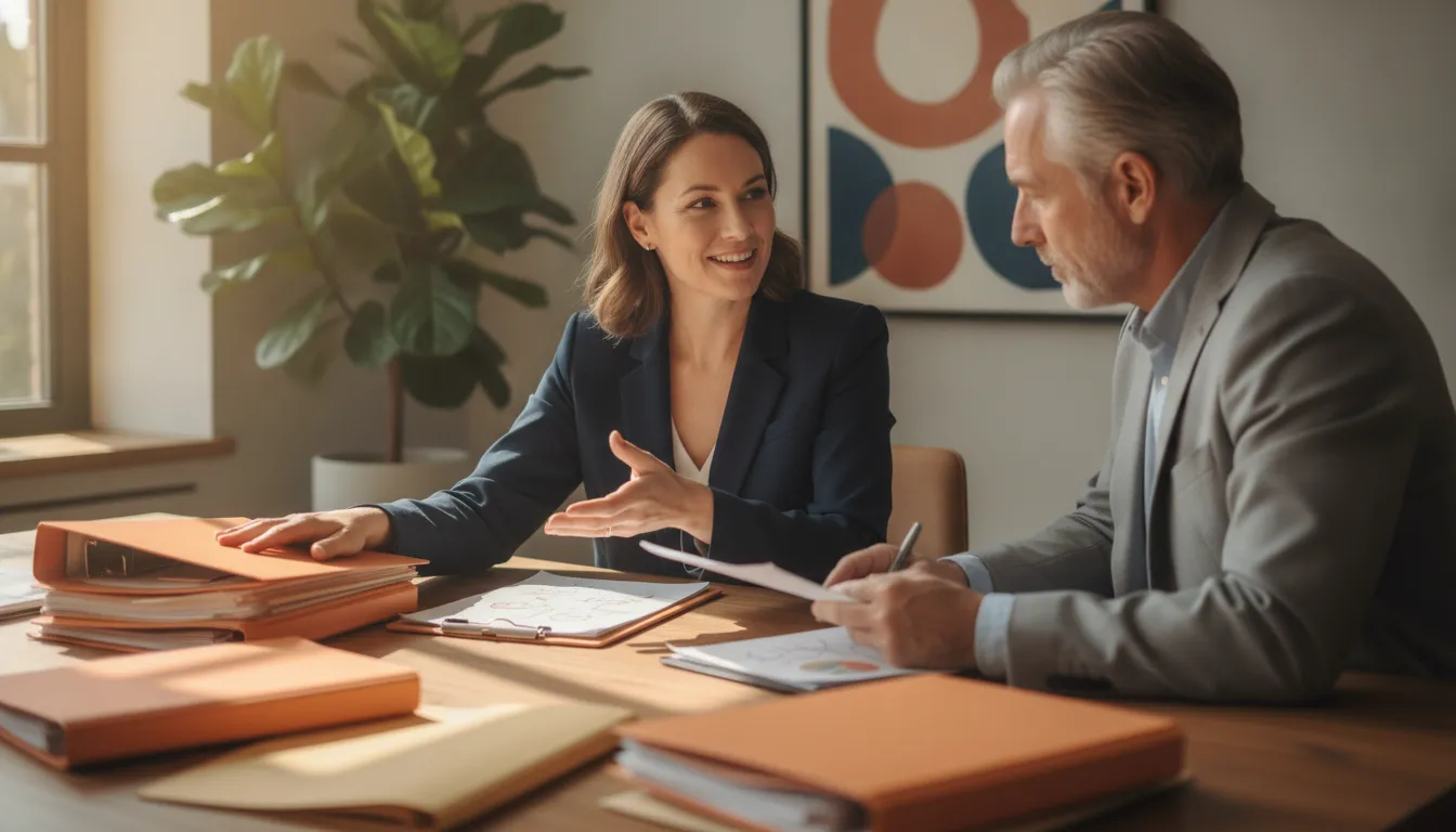 Woman business owner reviewing financing plans with an advisor