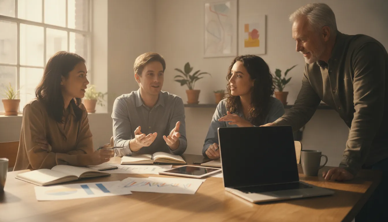 Small business owner organizing documents for an SBA loan application