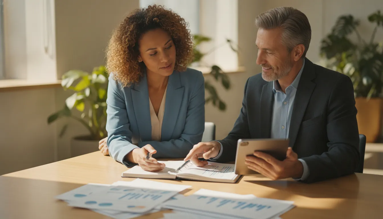 Small business owner reviewing SBA loan eligibility with a financing specialist