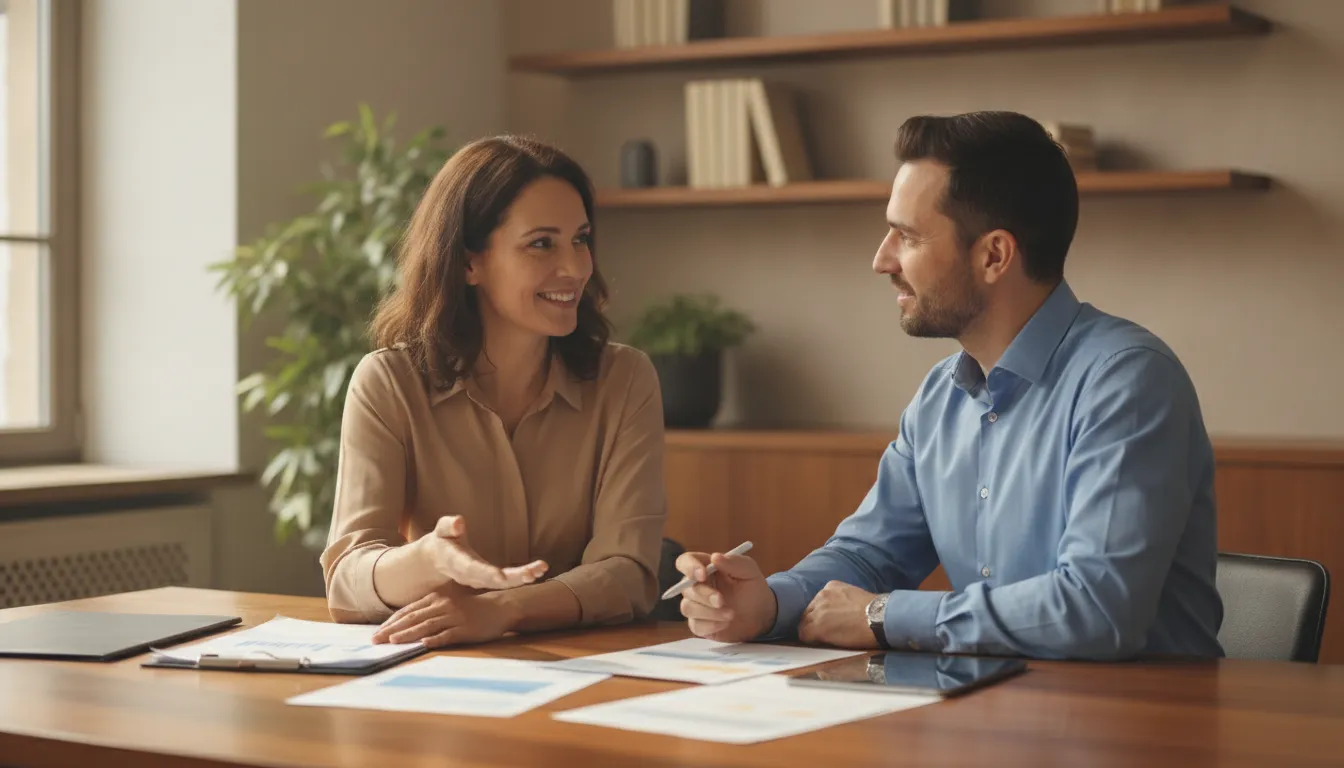 Business owner discussing incoming customer payments with a financing specialist