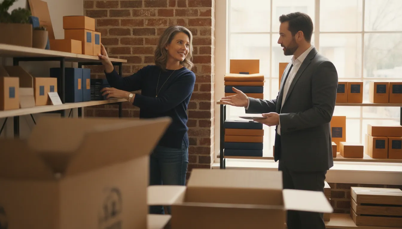 Small business owner planning inventory and cash flow with a financing specialist