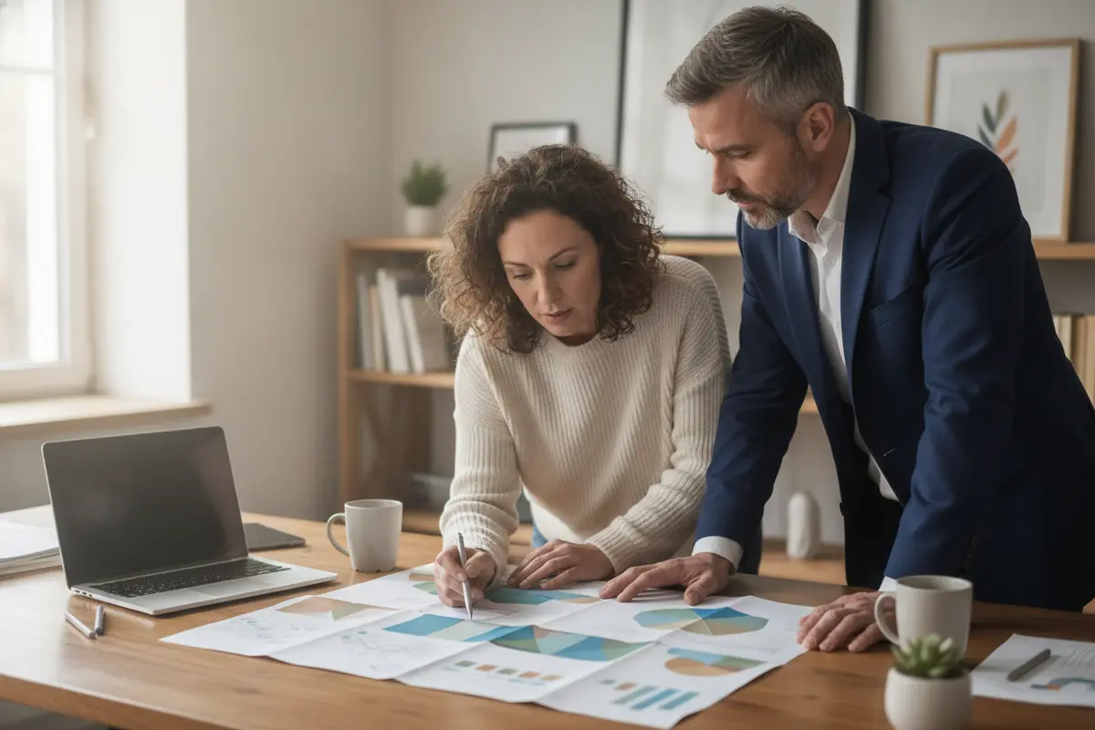 Small business owner comparing financing options with an advisor