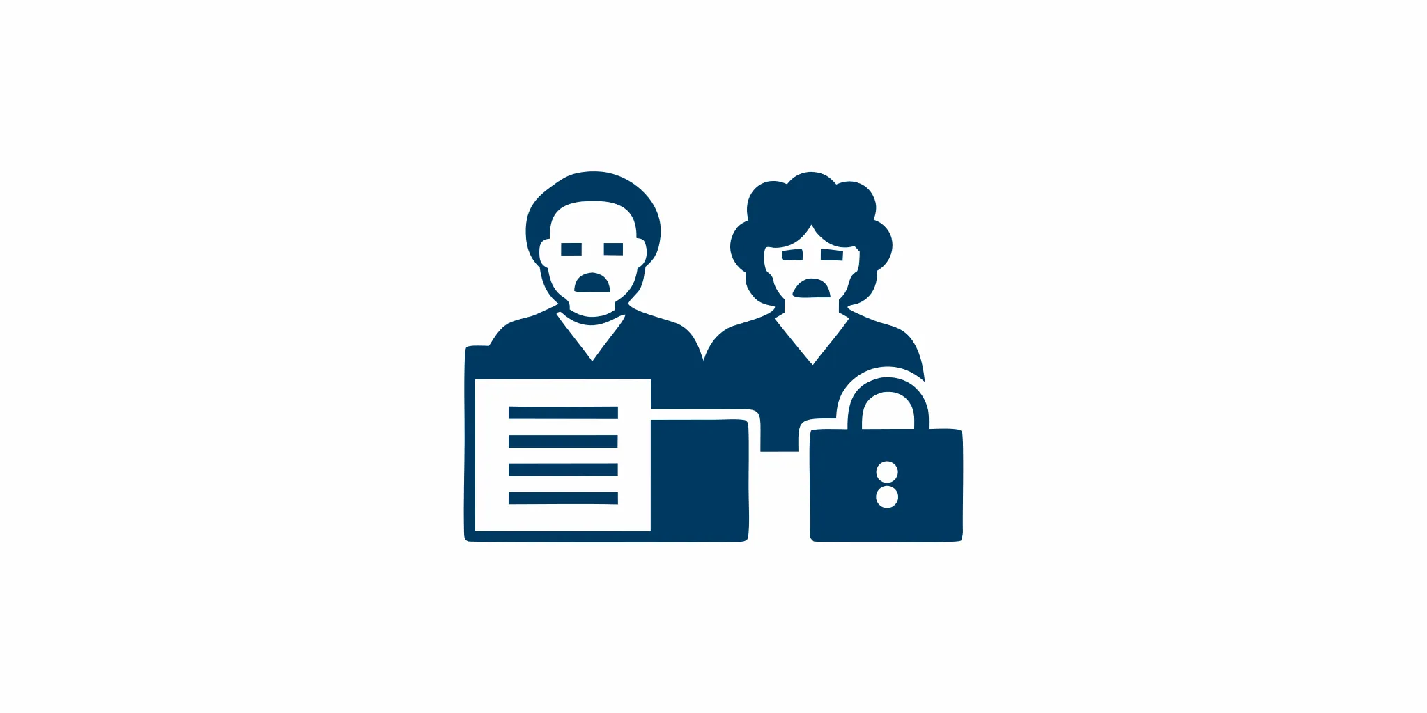Elderly couple reviewing financial documents with worried expressions, hourglass and lock icons representing trapped retirement savings
