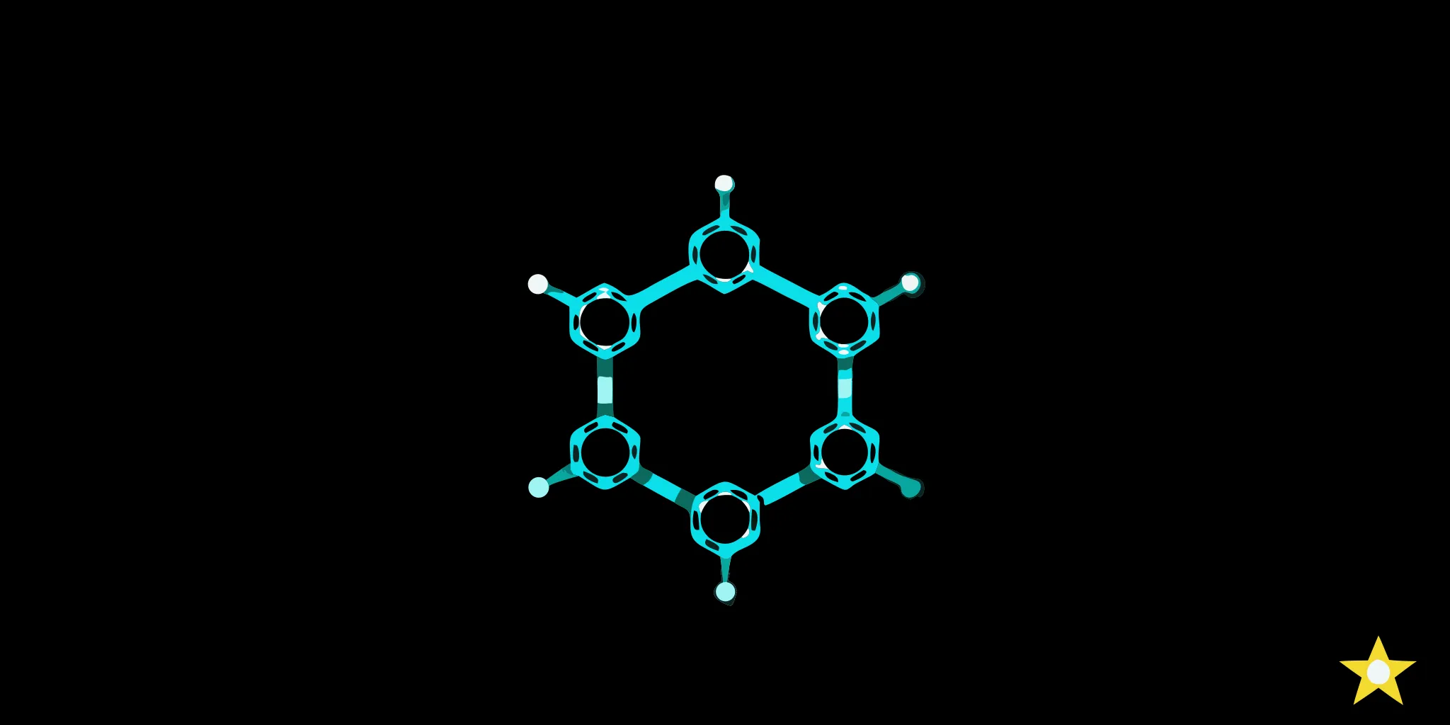 Diagram of methylene blue molecule interacting with mitochondrial electron transport chain complex IV, glowing blue on dark background