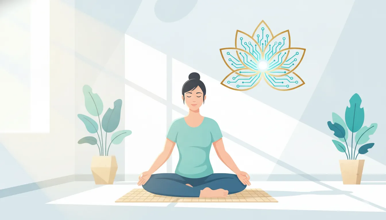 A person practicing mindful breathwork in a serene studio, blending ancient practice with nervous system awareness
