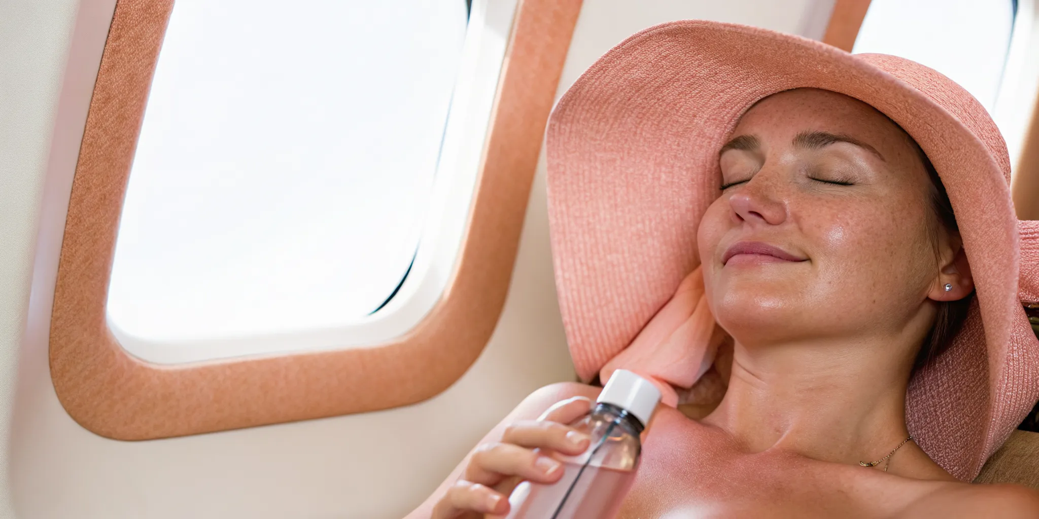Traveler supporting comfortable skin recovery during a flight