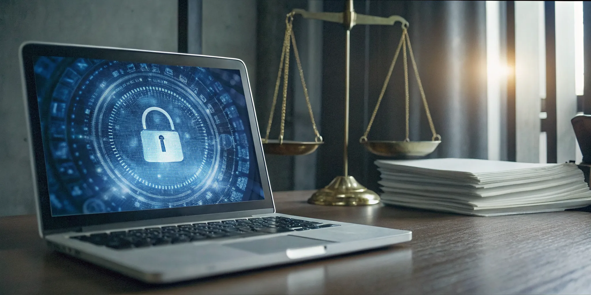 Digital estate planning Massachusetts concept showing a laptop with a lock icon and estate planning documents on a desk