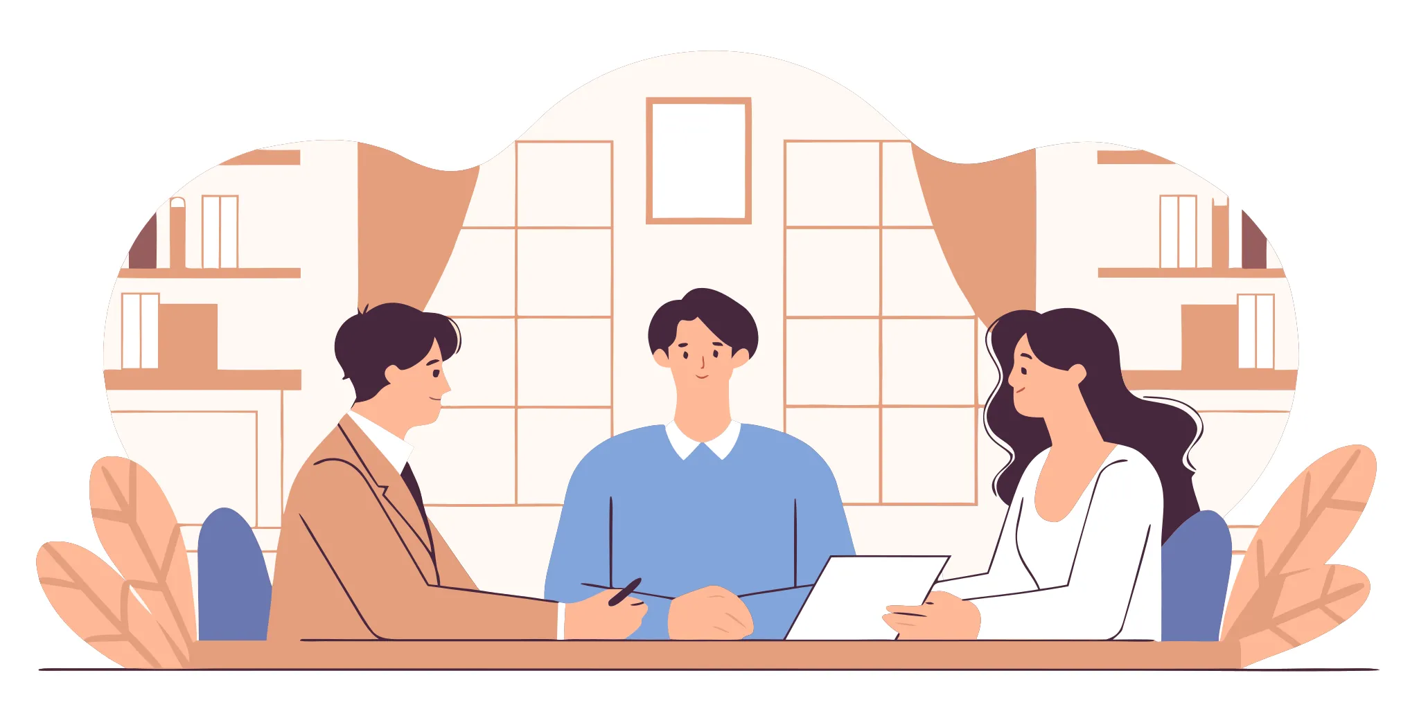 Estate planning attorney meeting with a blended family couple in a Massachusetts law office