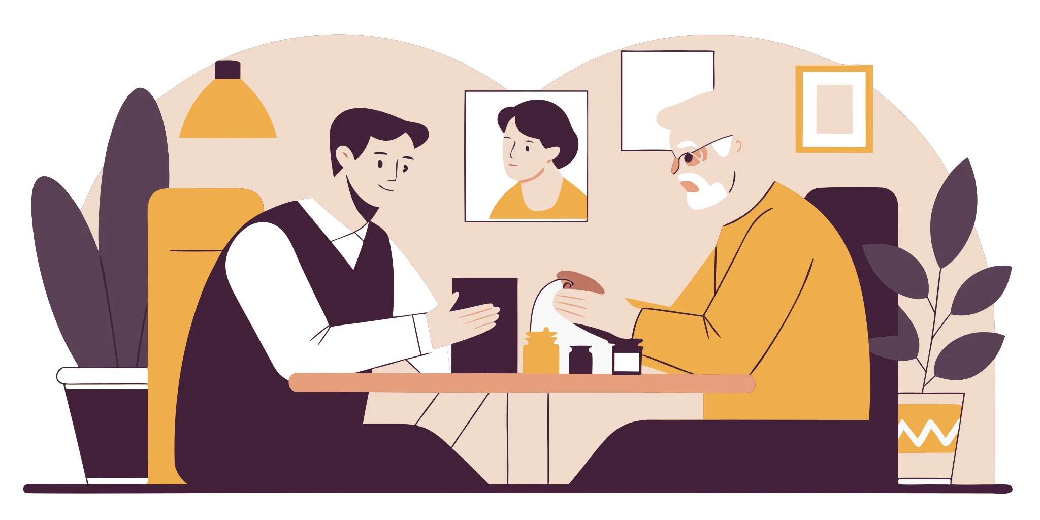 Adult son helping his elderly father with medication at home in Massachusetts
