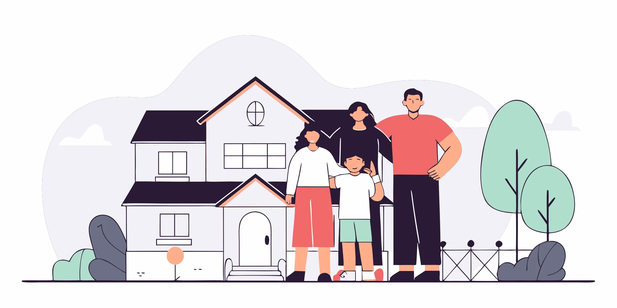 A Massachusetts family standing in front of their suburban home, symbolizing protected home equity