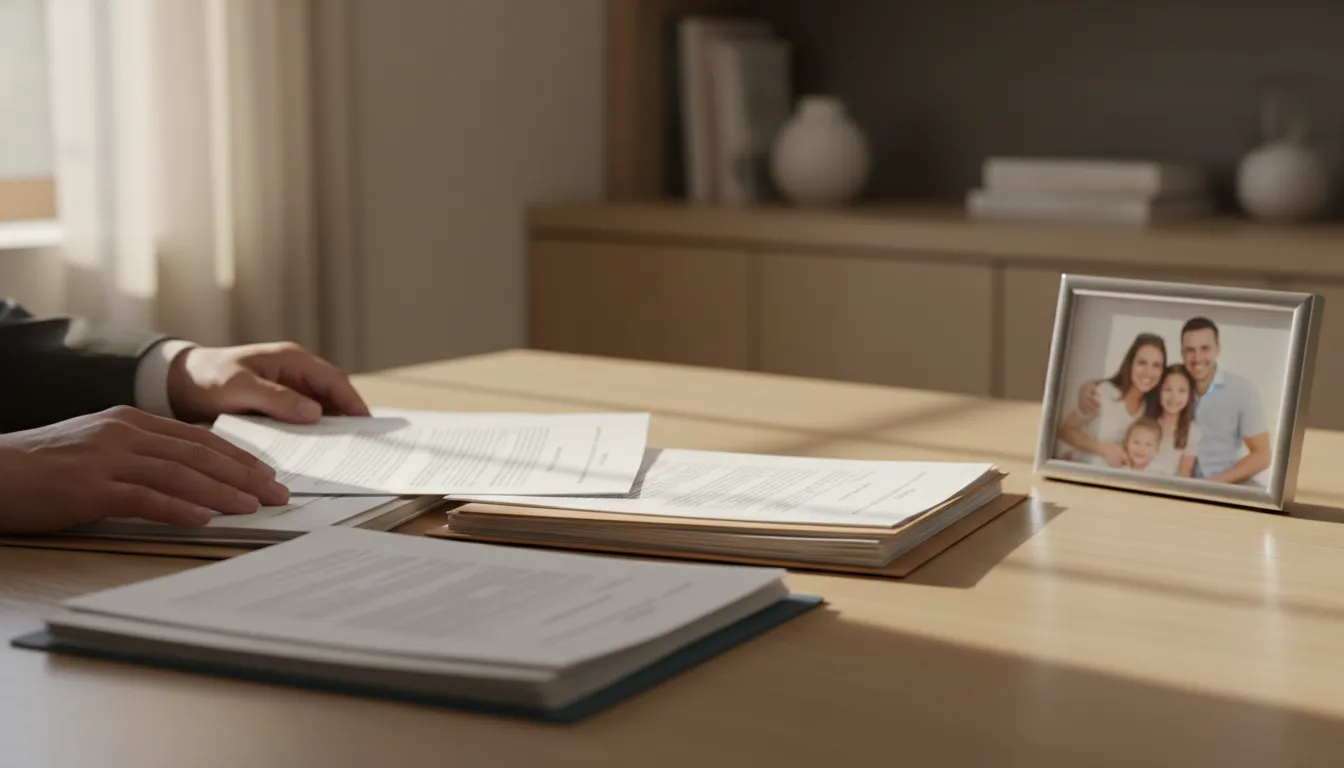 Estate planning papers and family photograph for a blended Massachusetts family