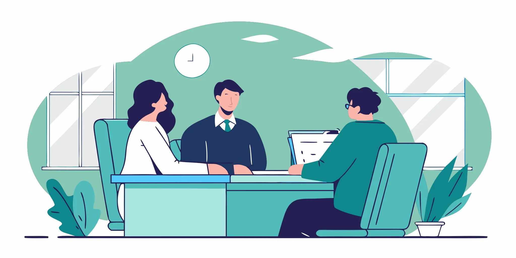 An estate planning attorney reviewing a real estate deed with a Massachusetts married couple in an office