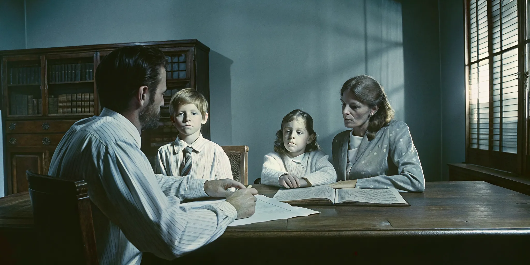 Massachusetts family reviewing trust documents with an attorney in a warm law office