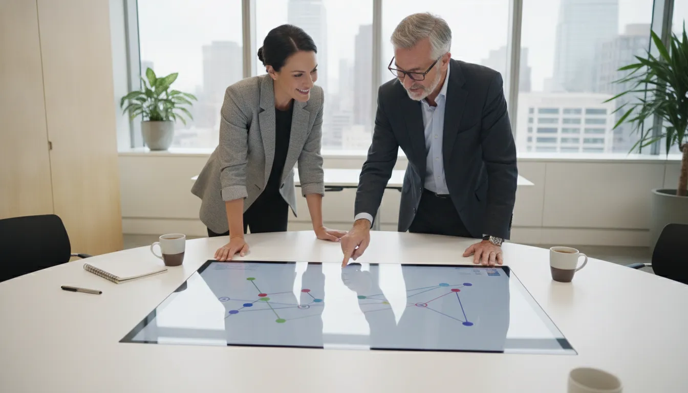 Business mentor and small business owner discussing a growth plan