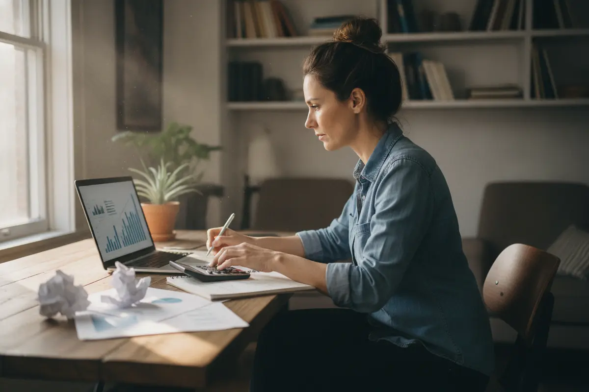 Business owner comparing forecasted expenses with actual monthly costs