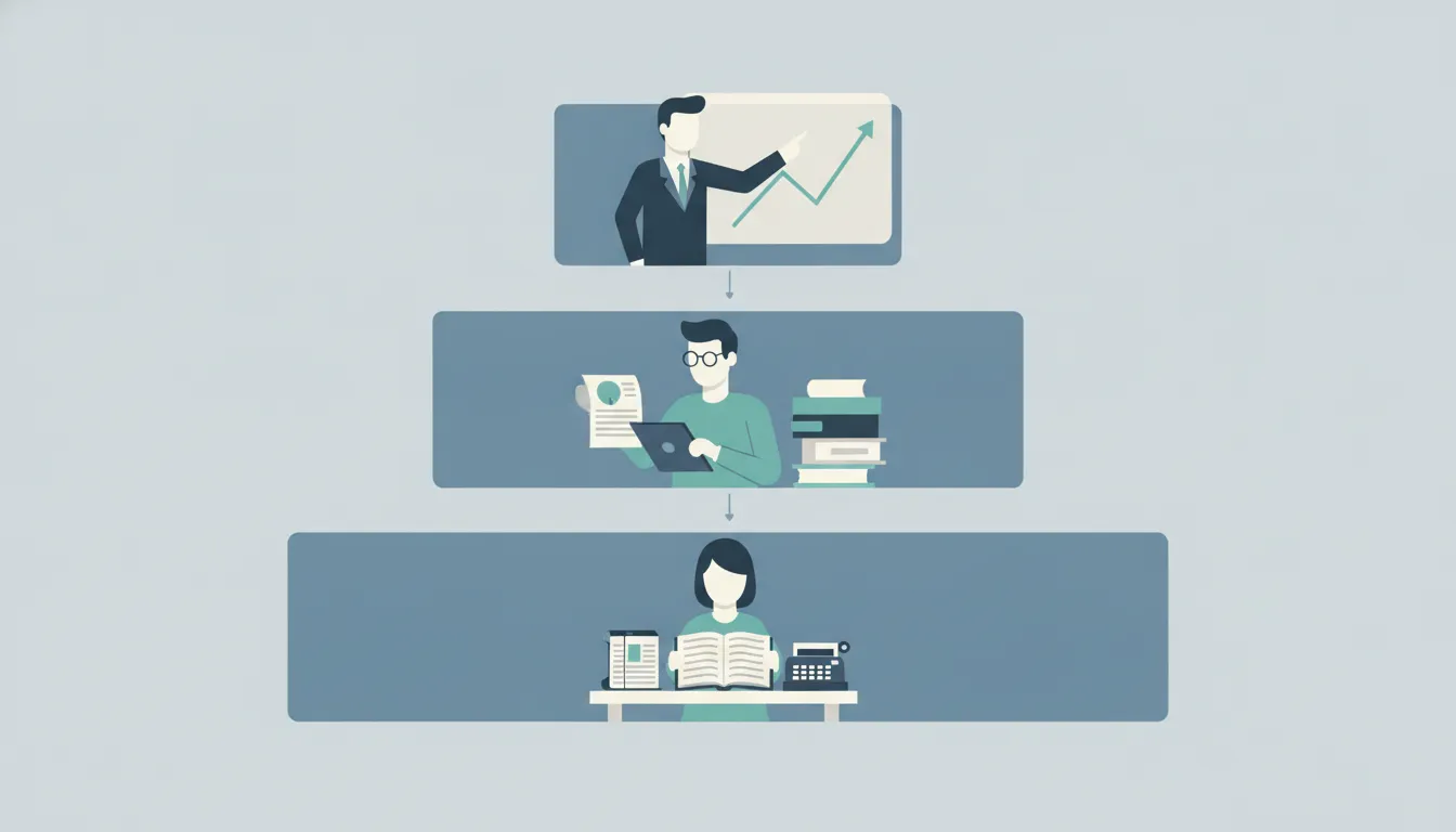 Three-layer finance team structure: bookkeeper, controller, and CFO