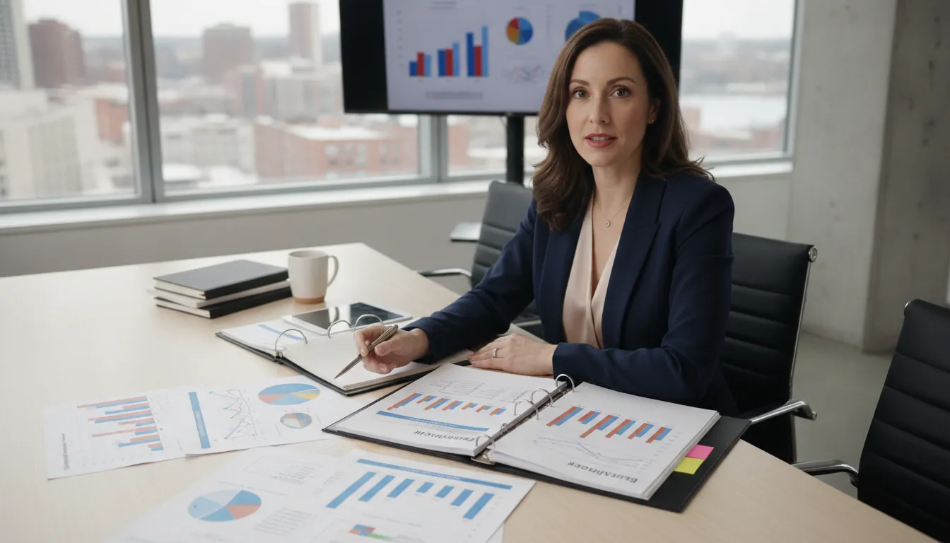 Consultant and business owner evaluating acquisition projections