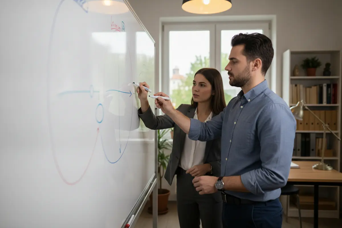 Owner and employee mapping a work process together