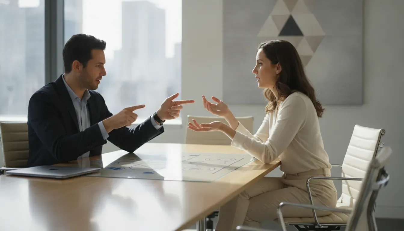Founder and presentation strategist discussing pitch deck scope and project priorities
