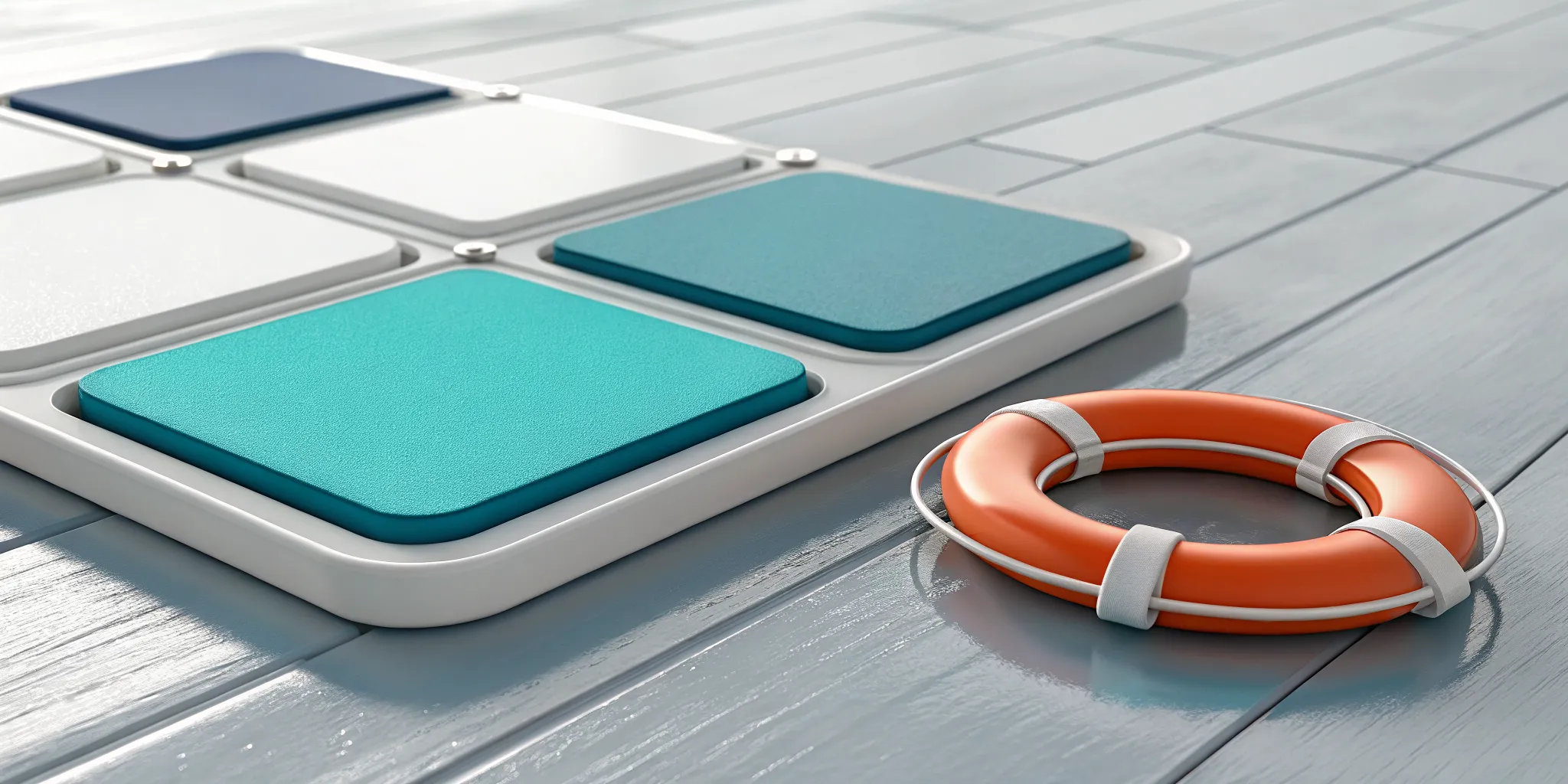 A lifebuoy on a pool deck for aquatic safety and monitoring solutions.