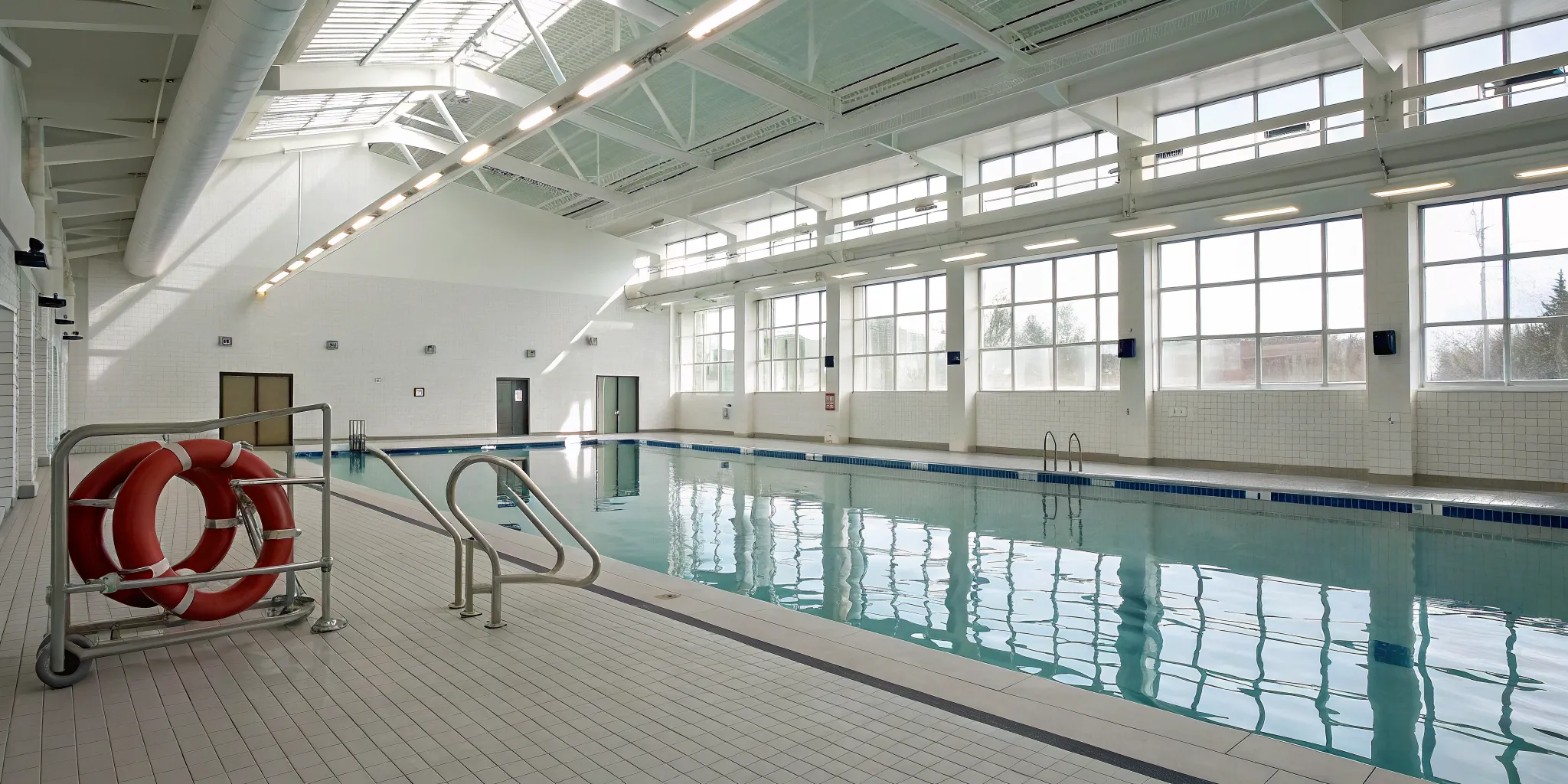 A lifeguard alert system on the deck of a commercial pool to improve swimmer safety.