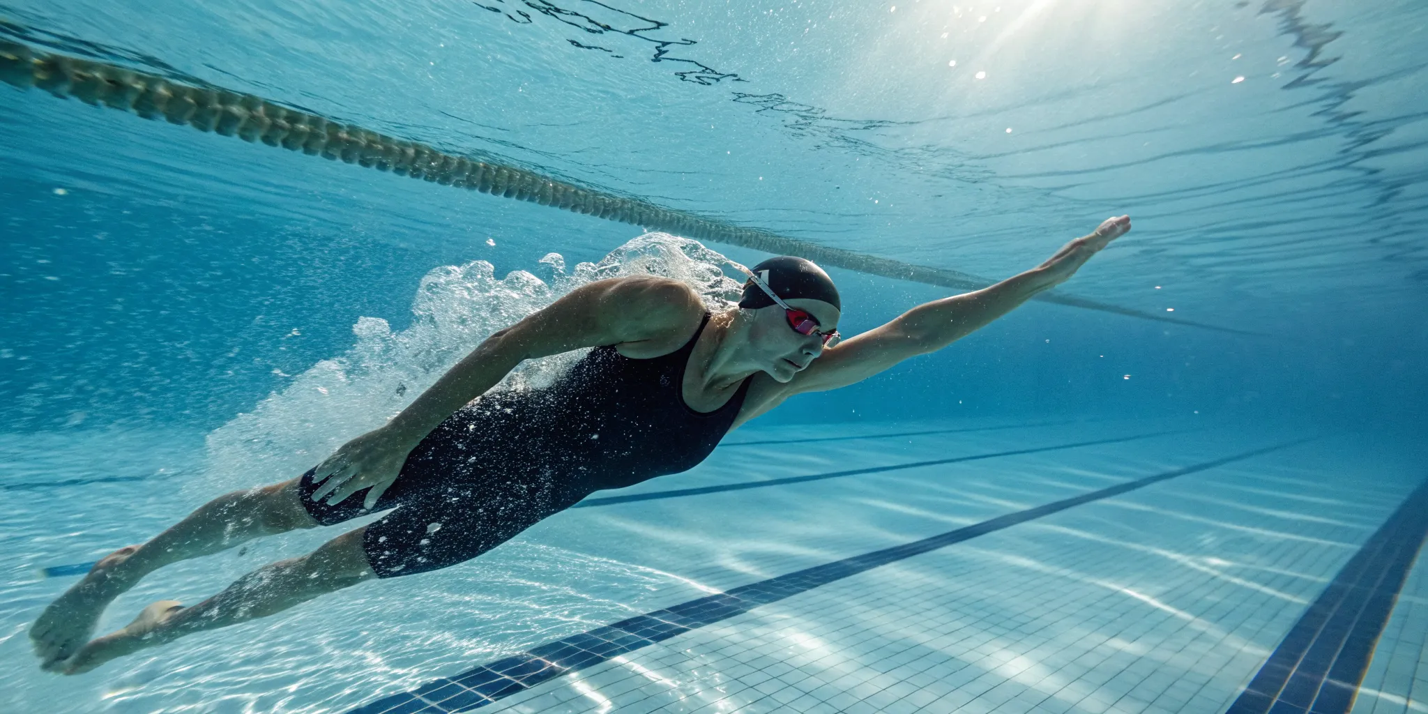 Underwater swimmer using a wearable sensor to track performance with new technology.