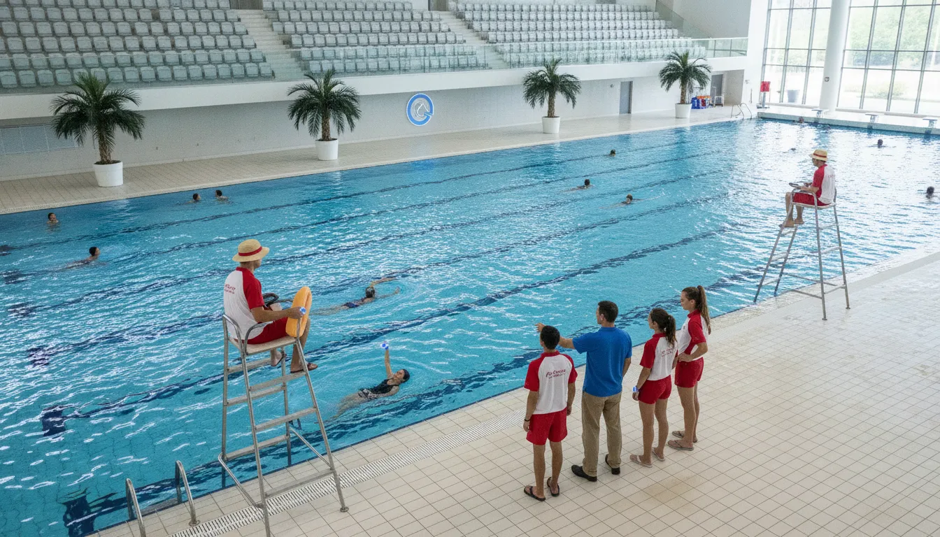 Commercial pool safety wearables quote - GUARDian system with swimmer wristbands at a commercial pool