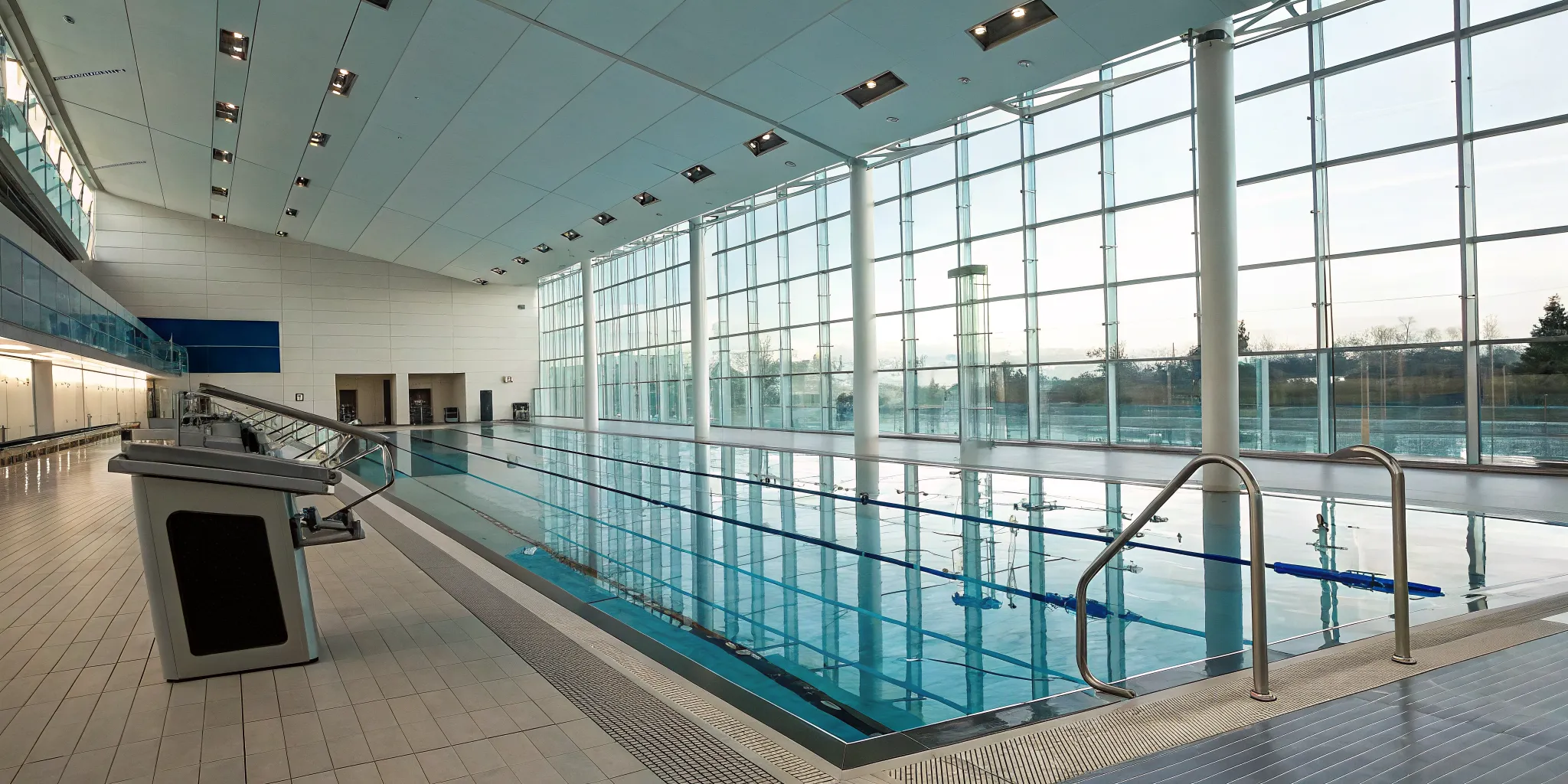 A clear swimming pool where swimmer alert systems work to ensure swimmer safety.