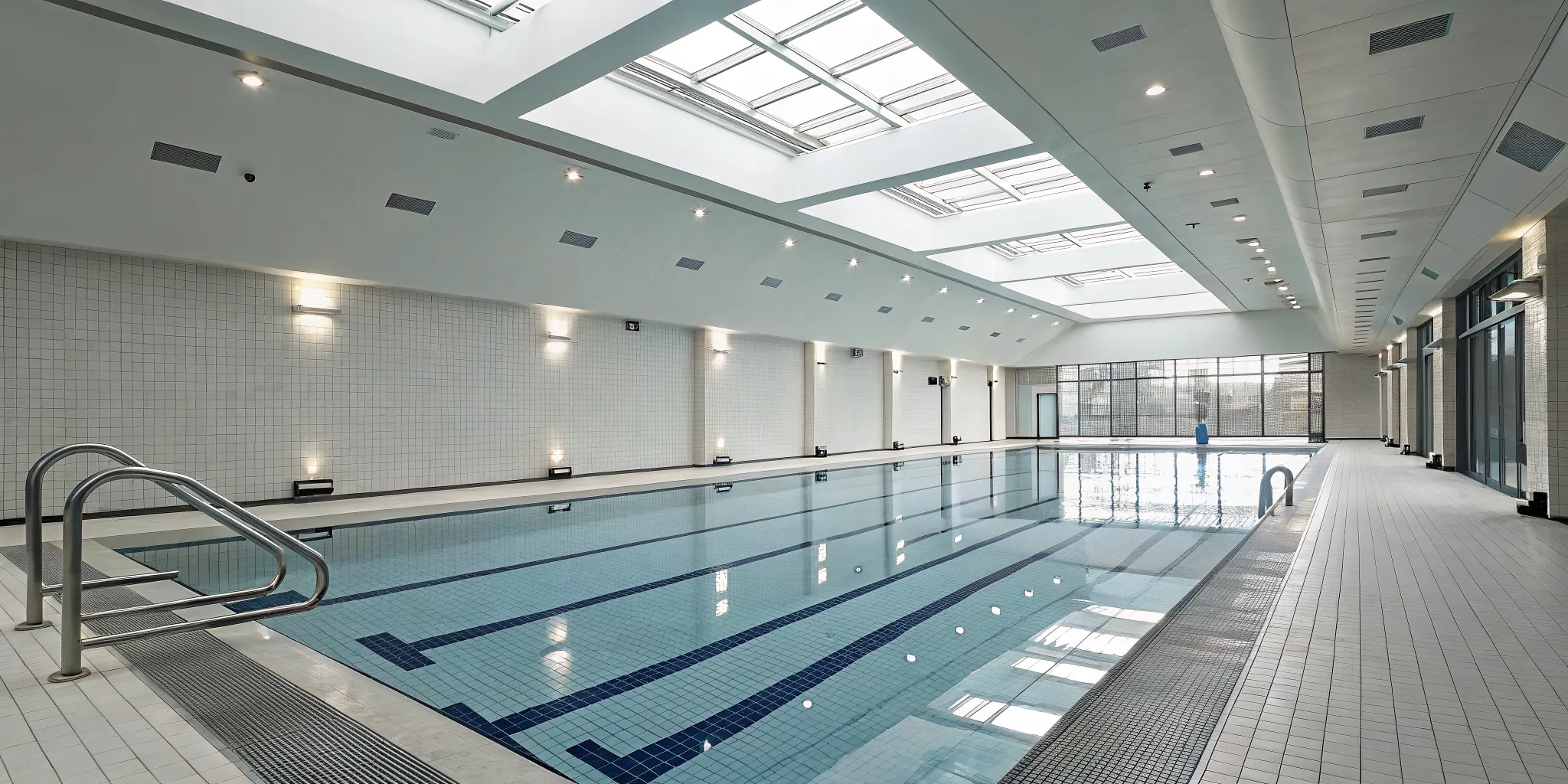 Overhead cameras show how an automated drowning detection system works to keep a swimming pool safe.
