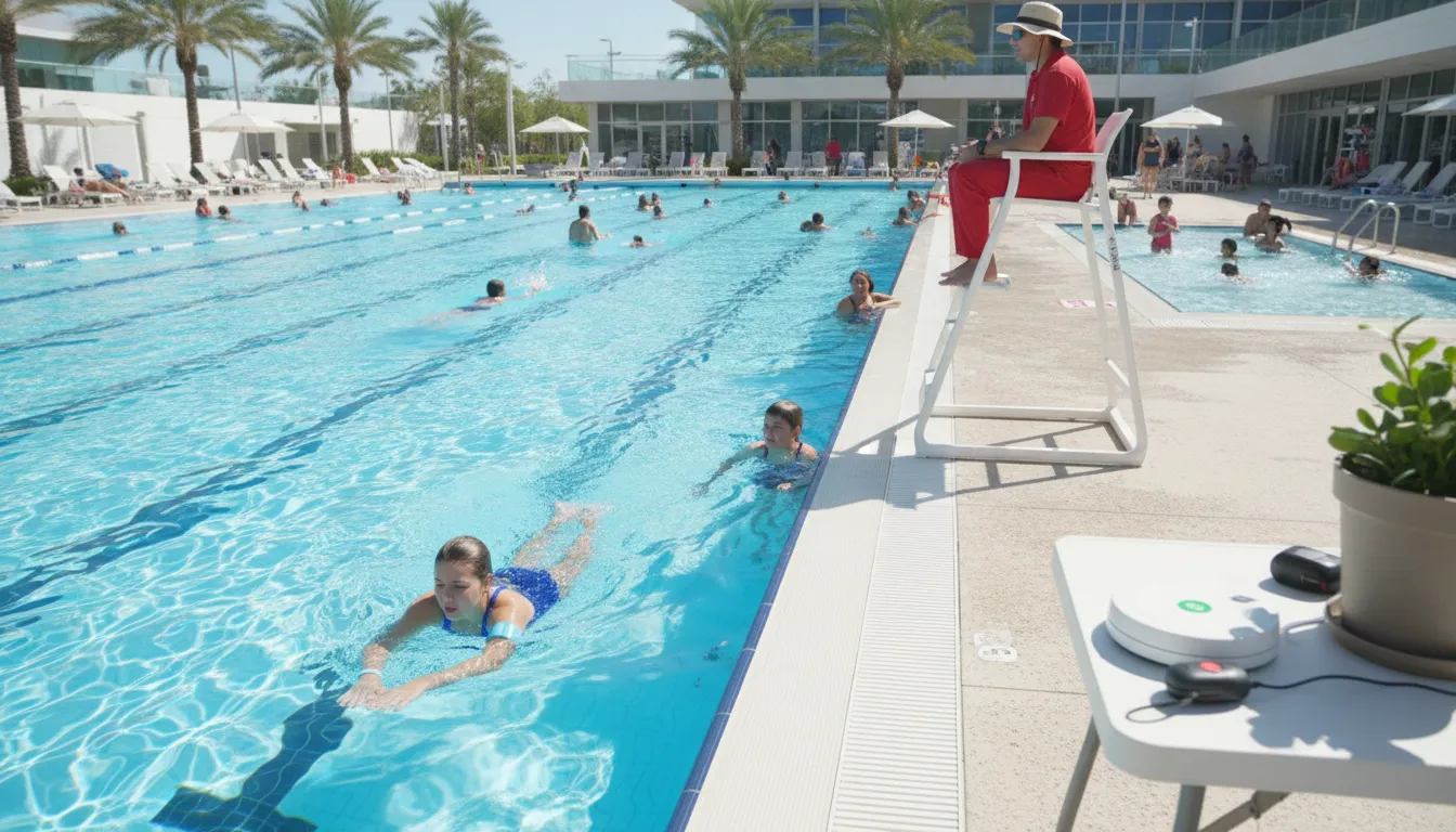 Aquatics staff coordinating digital water safety alerts