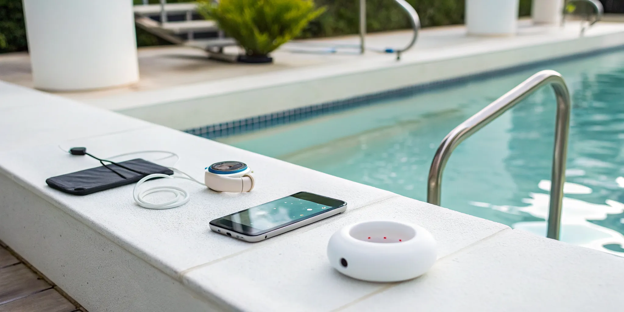 A buyer's selection of swimmer safety alert systems, including wearable tech and pool alarms.