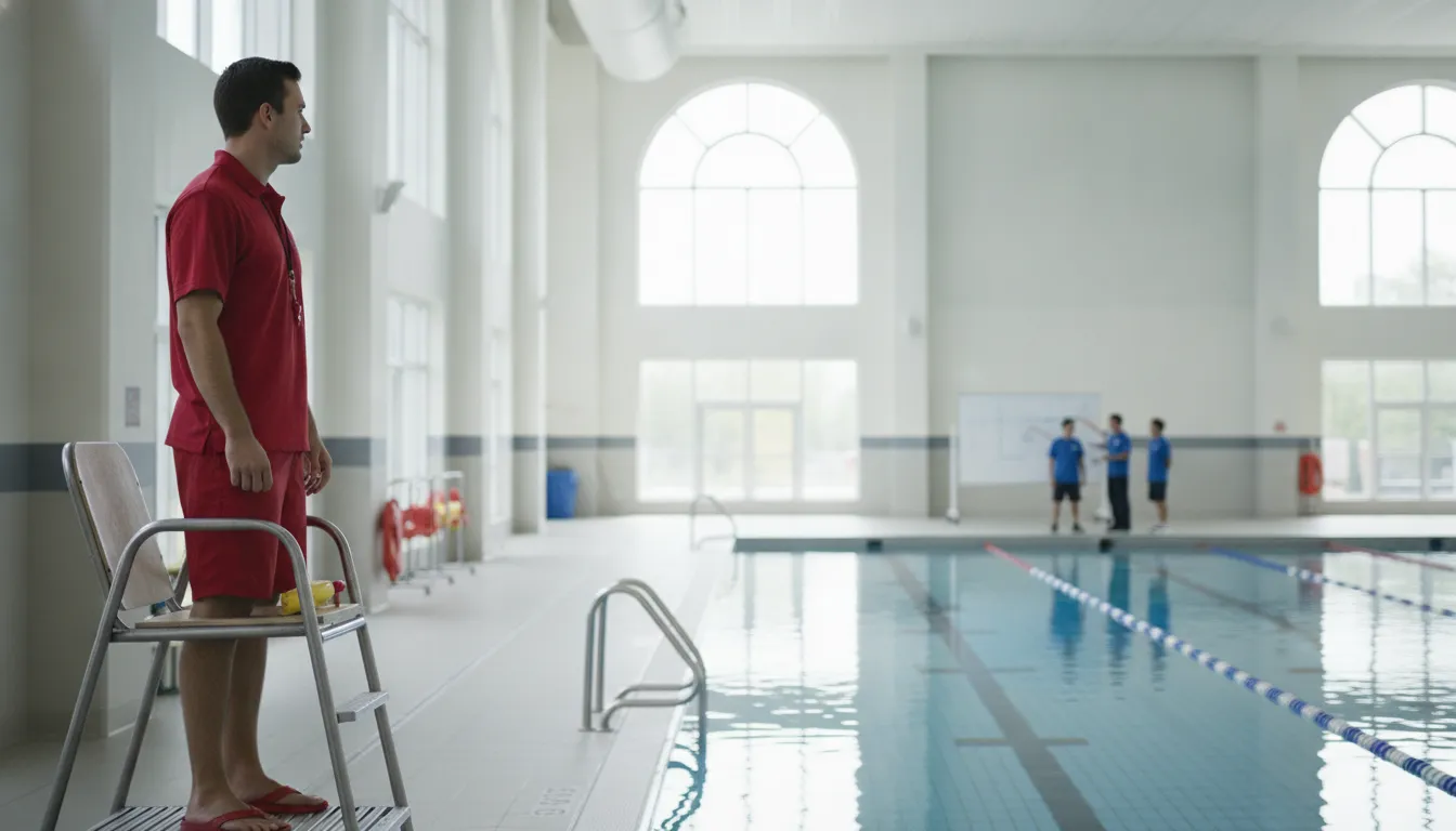 Lifeguard scanning a supervised aquatic facility