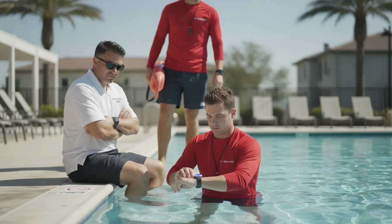 Aquatics staff testing a wearable alert during training