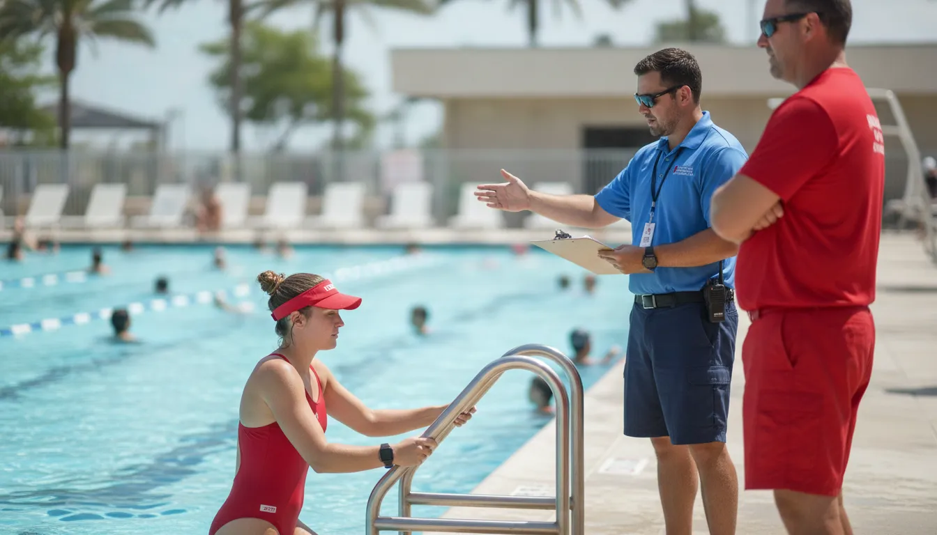 Aquatics team coordinating lifeguard water entry detection and zone coverage