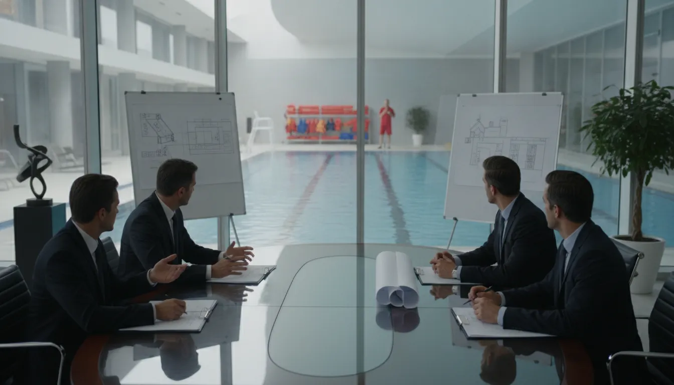 Risk management professionals reviewing safety documentation in a facility