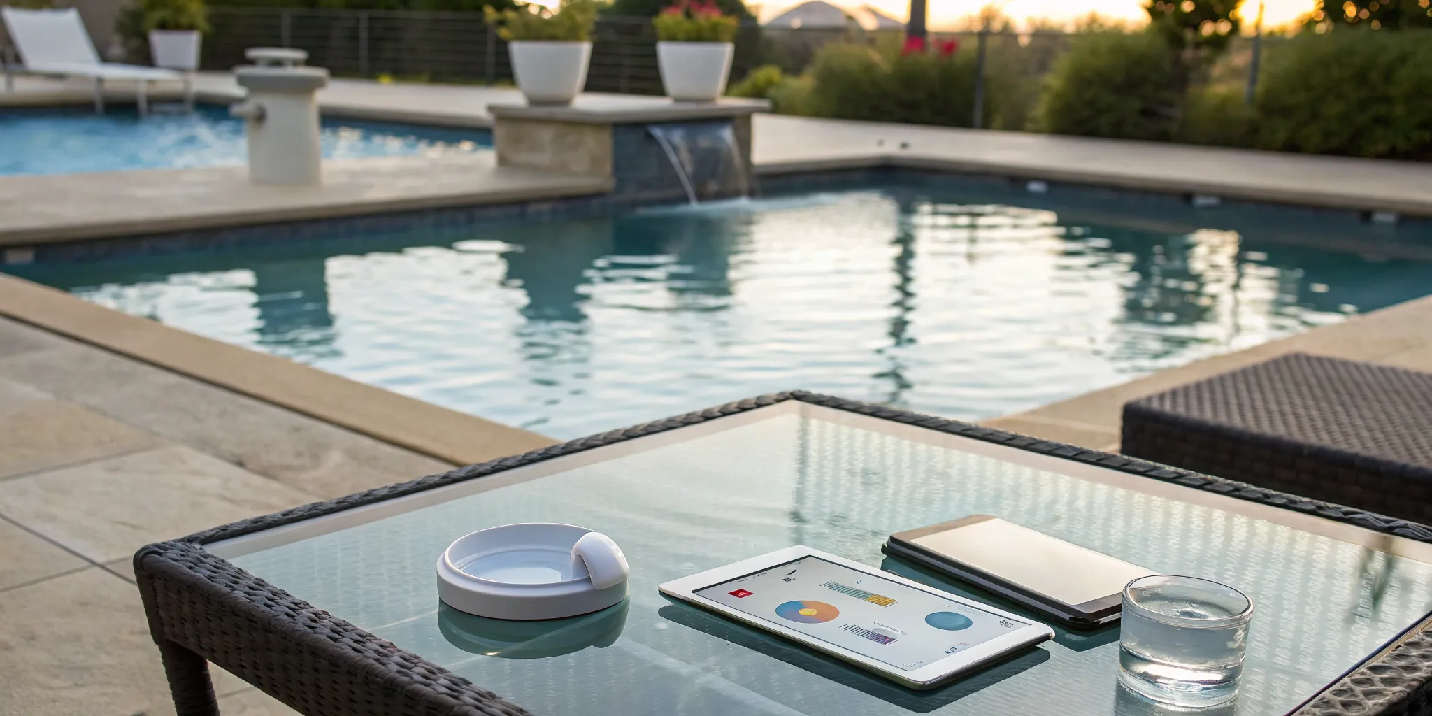 A pool safety monitoring system on a tablet, a key factor in overall pool safety cost.